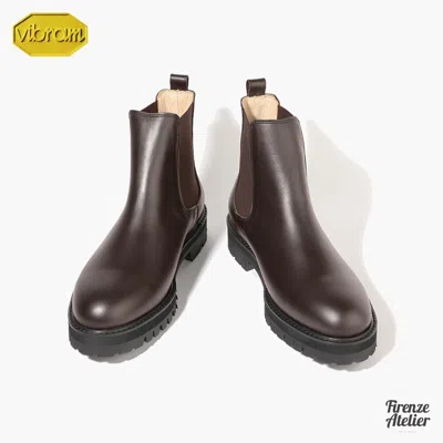 Pre-owned Firenze Atelier Men's Handmade Brown Leather Ankle Chelsea Boots W/ Vibram Sole