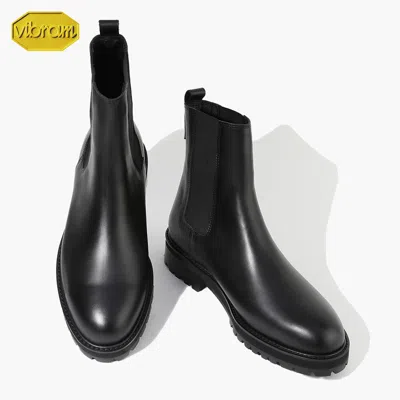 Pre-owned Firenze Atelier Men's Matte Black Leather Round Toe Chelsea Boots W/ Vibram Sole