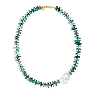 Firera Atelier Women's Blue Turquoise & Azurite Natural Stones Necklace In Green
