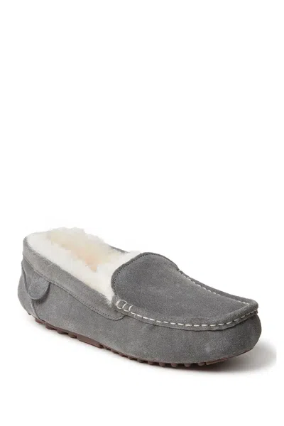 Fireside By Dearfoams Mel Genuine Shearling Lined Moccasin Slipper In Grey
