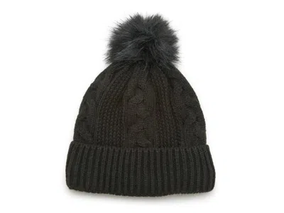 Fireside Cable Knit Pom Beanie In Black