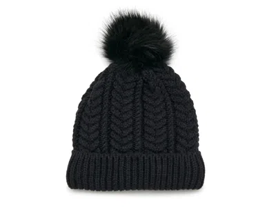 Fireside Chunky Knit Pom Beanie In Black