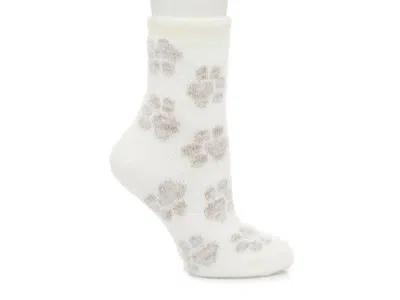 Fireside Cozy Lodge Mink Paw Print Crew Socks In White