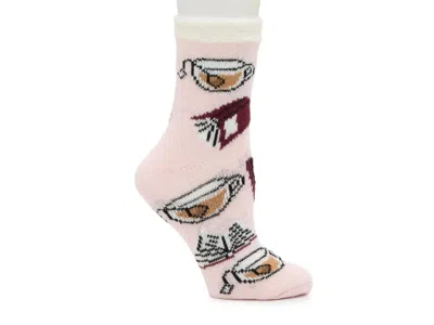 Fireside Cozy Lodge Tea Book Crew Socks In Pink