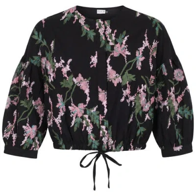 Firm Collection Pleated 3/4-sleeve Lace Embroidered Blouse In Multi