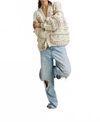 First Born Knits Hand Crafted Brigitte Bomber Cardigan In Marshmellow In Neutral