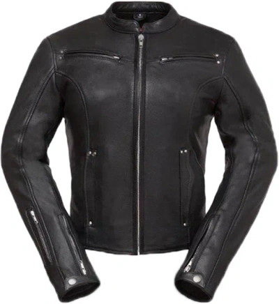 Pre-owned First Classics Women's Motorcycle Leather Jacket With Short Sport Snap Collar And Vents (lc158) In Black