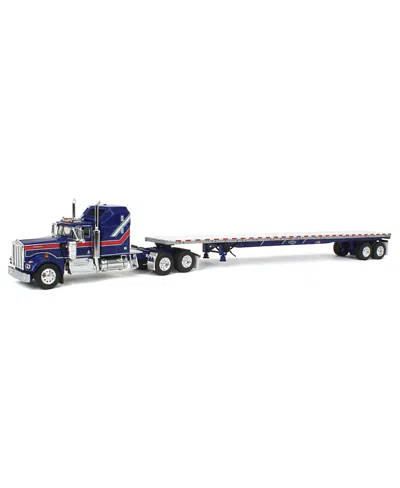 First Gear Dcp 1/64 Kenworth Truck With Aerodyne Sleeper & 53' Wilson Roadbrute Flatbed Trailer 14 - Ages 5-7 In Blue