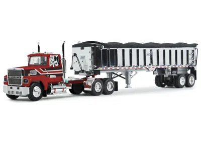 First Gear Ford Ltl 9000 Day Cab With East End Dump Trailer Red And Black 1/64 Diecast Model By Dcp/
