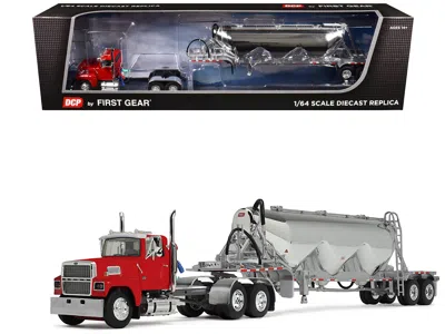 First Gear Ford Ltl 9000 Day Cab With Heil Pneumatic Tank Trailer Heil Red 1/64 Diecast Model In Multi