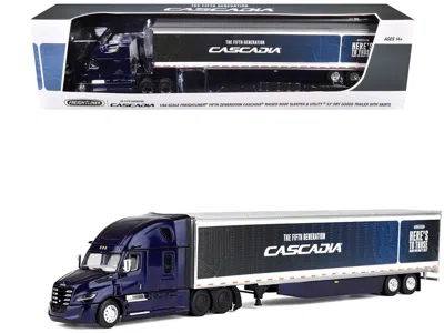 First Gear Freightliner 5th Gen Cascadia Raised Roof Sleeper & 53' Utility Trailer Midnight Blue 1/64 Diecast D In Multi