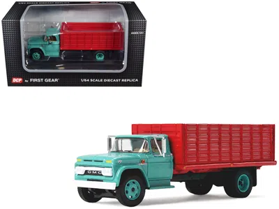 First Gear Gmc 4000 Grain Truck Turquoise With Red Container 1/64 Diecast Model By Dcp/