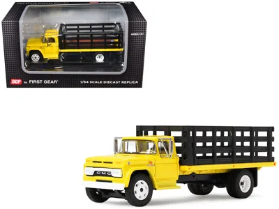 First Gear Gmc 4000 Stake Truck Bright Yellow 1/64 Diecast Model By Dcp/
