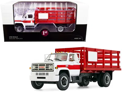 First Gear Gmc 6500 Stake Truck White And Red 1/34 Diecast Model By