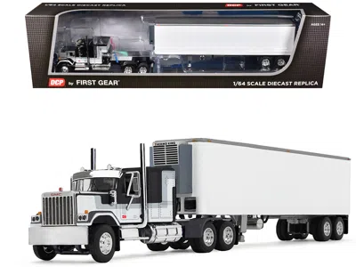First Gear Gmc General With 60" Flat Top Sleeper And 40' Vintage Refrigerated Trailer Black With Gray And White