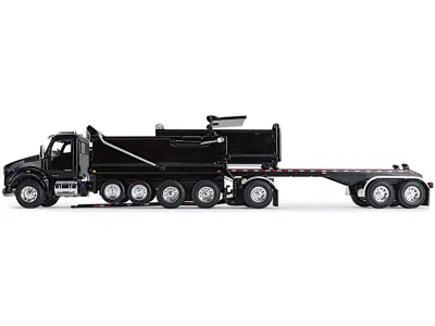 First Gear Kenworth T880 Quad-axle Dump Truck And Rogue Transfer Tandem-axle Dump Trailer Black 1/64 Diecast Mo