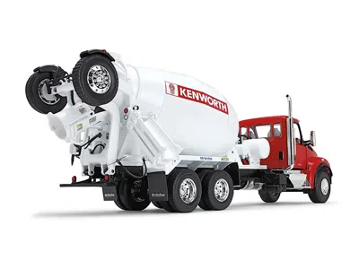 First Gear Kenworth T880s Truck With Mcneilus Bridgemaster Cement Mixer Red And White 1/34 Diecast Model By Fir