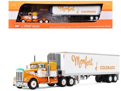 First Gear Kenworth W900a With 36" Sleeper And 40' Vintage Trailer With Reefer "monfort Of Colorado" Orange And