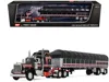 First Gear Kenworth W900a With 60" Aerodyne Sleeper And 53â€ Wilson Roadbrute Flatbed Trailer With Covered Wago In Black