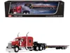 First Gear Kenworth W900l With 72" Aerocab Sleeper And Landoll 440b50ca Traveling Axle Trailer Viper Red And Bl In Red