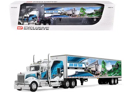 First Gear Kenworth W900l With 86" Studio Sleeper And 53' Utility Trailer With Skirts "walinga" White With