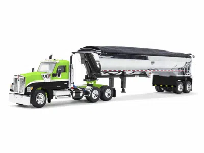 First Gear Kenworth W990 Day Cab And Mac Half-round Tandem-axle Dump Trailer Lime Green And Black 1/64 Diecast