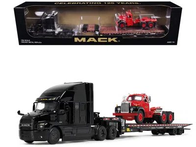 First Gear Mack Anthem Sleeper & Landoll 440b-50ca Trailer Black W/ B-61 Day Cab Red Mack Anniversary 1/64 Diec In Multi