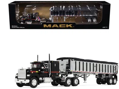 First Gear Mack Super-liner With 60" Flat Top Sleeper And East End Dump Trailer Black 1/64 Diecast Model By Dcp