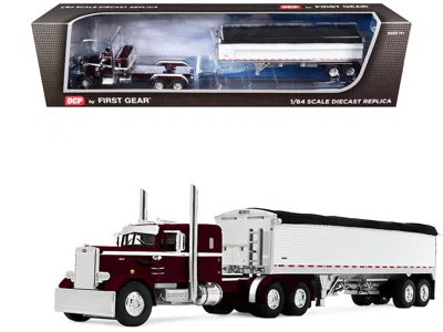 First Gear Peterbilt 351 With 36" Sleeper And 34' Wilson Pacesetter Grain Trailer Dark Cherry With White Stripe