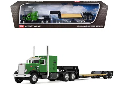 First Gear Peterbilt 351 With 60" Vintage Sleeper And Rogers Vintage Lowboy Trailer Green With Black Trailer 1/