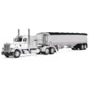 First Gear Peterbilt 359 With 60 Vintage Sleeper & 43 Wilson High Side Grain Trailer White & Chrome 1-64 Scale