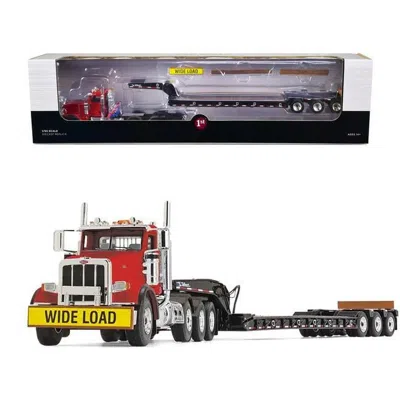 FIRST GEAR PETERBILT 367 COLA TALBERT 55SA TRI-AXLE LOWBOY TRAILER 1 BY 50 SCALE DIECAST MODEL DAY CAB RED & BL