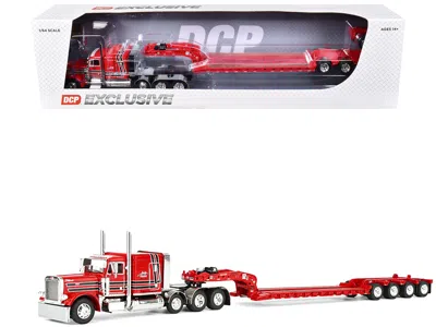 First Gear Peterbilt 379 With 63" Flat Top Sleeper And Fontaine Magnitude Lowboy Trailer With Fliptail "anty Tr In Red