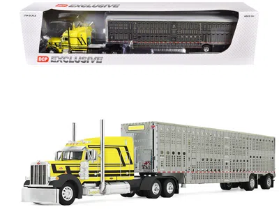 First Gear Peterbilt 379 With 63" Mid-roof Sleeper And Wilson Silverstar Livestock Trailer "harrison Trucking"  In Multi