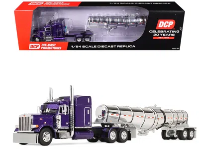 First Gear Peterbilt 379 With 63" Mid-roof Sleeper And Polar Deep Drop Trailer Wild Orchid Purple With Black St In Multi