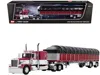 First Gear Peterbilt 389 With 63" Flat Top Sleeper And 53â€ Wilson Roadbrute Flatbed Trailer With Covered Wagon In Red