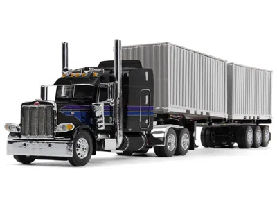 First Gear Peterbilt 389 With 63" Mid-roof Sleeper And Container Trailer And Two 20' Dry Goods Containers Jet B