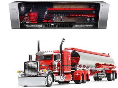 First Gear Peterbilt 389x With 63â€ Flat Top Sleeper And Heil Fuel Tank Trailer "wayne Transports" Red With Bl