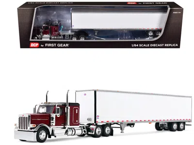 First Gear Peterbilt 589 With 58" Flat Top Sleeper And 53' Utility Trailer Legendary Red With Black Top 1/64 Di