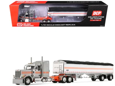 First Gear Peterbilt 589 With 58" Mid-roof Sleeper And 50' Wilson Pacesetter Grain Trailer Silver Metallic With In Multi