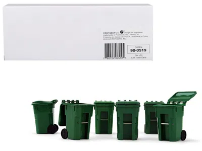 First Gear 1 By 34 Scale Plastic Collectible Green Trash Carts - Set Of 6