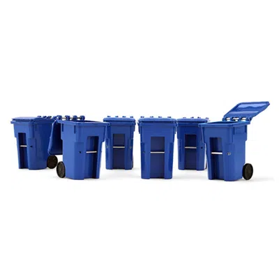 First Gear Set Of 6 Trash Bins In Blue Sturdy Plastic Opening Lid, 14 Years Above