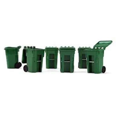 First Gear Set Of 6 Trash Bins In Green Sturdy Plastic Opening Lid, 14 Years Above