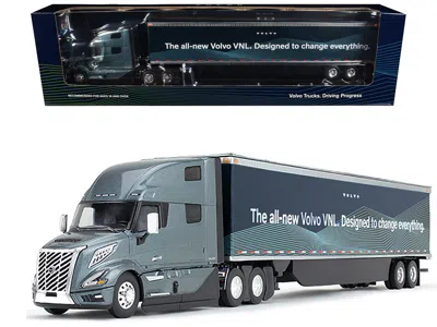 First Gear Volvo Vnl 860 High-roof Sleeper And 53' Trailer With Skirts Coastal Mist Gray Metallic 1/50 Diecast  In Blue