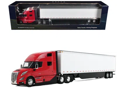 First Gear Volvo Vnl 860 High-roof Sleeper And 53' Trailer With Skirts Red With White Trailer 1/50 Diecast Mode
