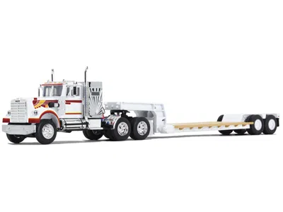 First Gear Western Star 4900 With 36" Vintage Flat Top Sleeper And Rogers Vintage Lowboy Trailer White With Gra