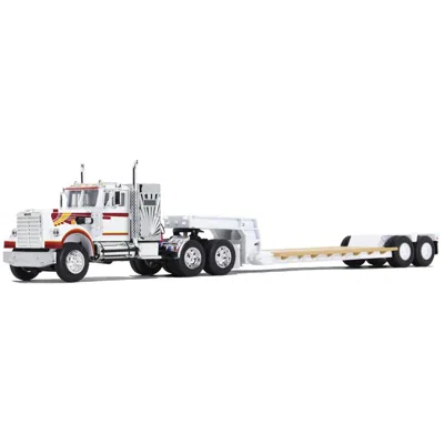 First Gear Western Star 4900 With 36 Vintage Flat Top Sleeper & Rogers Vintage Lowboy Trailer White With Graphi
