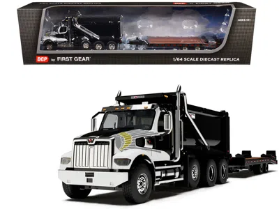 First Gear Western Star 49x Truck With Ox Bodies Dump & Beaver Tail Trailer Black With White Graphics 1/64 Diec