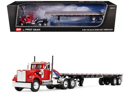 First Gear White Western Star 4900 Day Cab With 48â€ Utility Flatbed Trailer Viper Red 1/64 Diecast Model By Dc In Multi