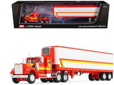 First Gear White Western Star 4900 With 36" Vintage Flat Top Sleeper And Wilson 40' Vintage Refridgerated Trail In Red
